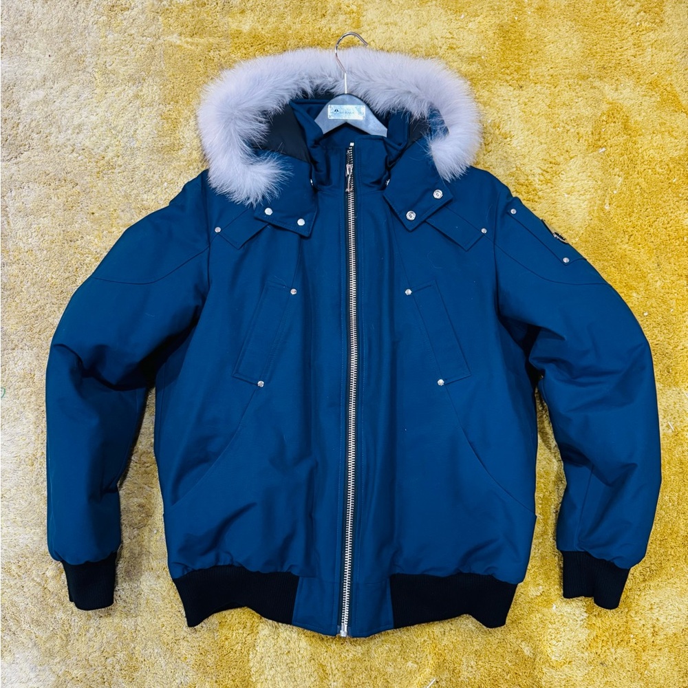Moose Knuckles Navy Blue Jacket with Fur Trim